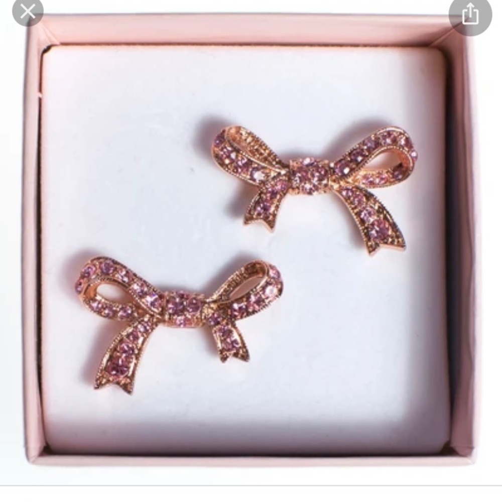 KJL ROSE GOLD TONE BOW EARRINGS WITH PINK CRYSTALS